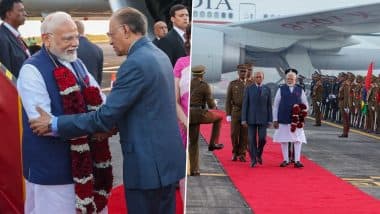 PM Modi on 2-Day Mauritius Visit: Prime Minister Narendra Modi Lands in Port Louis, Accorded With Ceremonial Welcome (See Pics and Video)