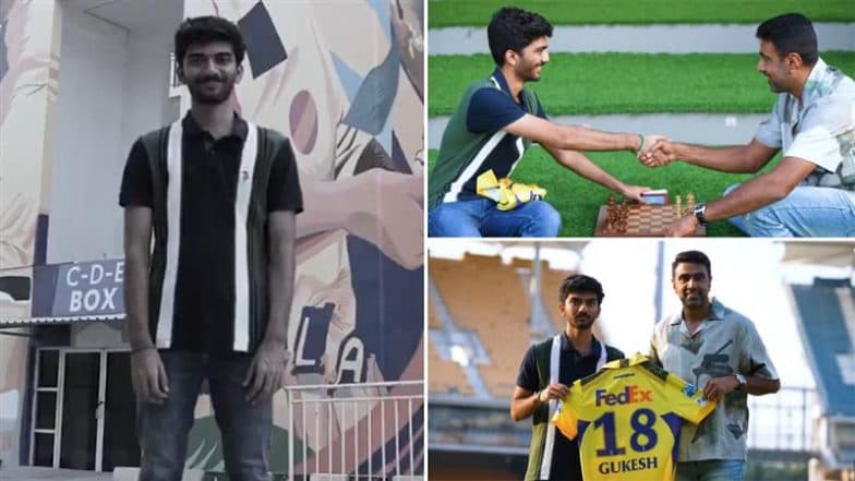 Ravi Ashwin Meets World Chess Champion D Gukesh Ahead of IPL 2025, CSK Spinner Presents Young Chess Star Chennai Super Kings Jersey and Plays A Game of Chess At Chepauk (Watch Video)