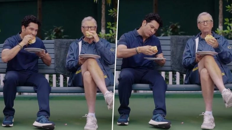 ‘Snack Break Before We Get To Work!’ Bill Gates and Sachin Tendulkar Enjoying Vada Pav in Mumbai Is the Best Thing on the Internet Today (Watch Video)