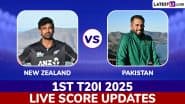 NZ 76/1 in 9 Overs (Target 92) | New Zealand vs Pakistan Live Score Updates of 1st T20I 2025: Black Caps Closes In On Easy Win