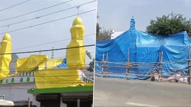 ‘Laat Sahab’ Holi 2025 in Shahjahanpur: Mosques on ‘Laat Sahab Ka Julus’ Route Covered With Tarpaulin Ahead of ‘Joota Maar’ Holi (Watch Videos)