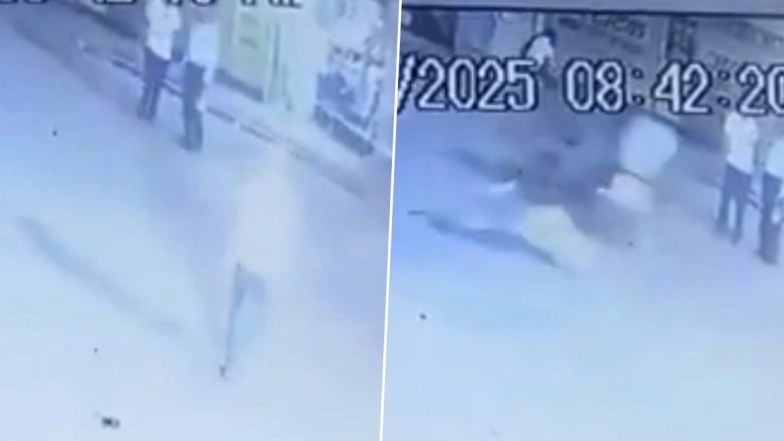 Kannauj Hit and Run: Elderly Man Flung in Air After Being Hit by Speeding Scooter While Crossing Road in UP, Police React After CCTV Video Surfaces
