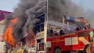 Jaipur Fire: Massive Blaze Erupts in Fan Belt Warehouse, Over 30 Fire Engines Deployed, Nearby Residents Evacuated; Video Shows Smoke Rising