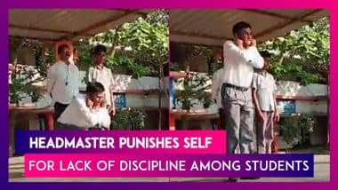 Vizianagaram: Frustrated Over Lack of Academic Improvement of Students’, School Headmaster Performs Sit-Ups To Teach Discipline in Andhra Pradesh; Video Goes Viral