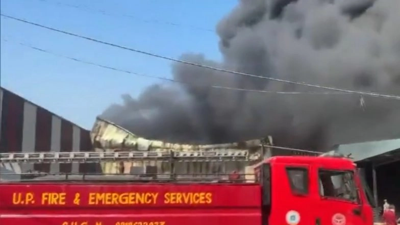 Noida Fire: Massive Blaze Erupts at Factory in Surajpur, Fire Tenders Rushed To Spot (Watch Video)