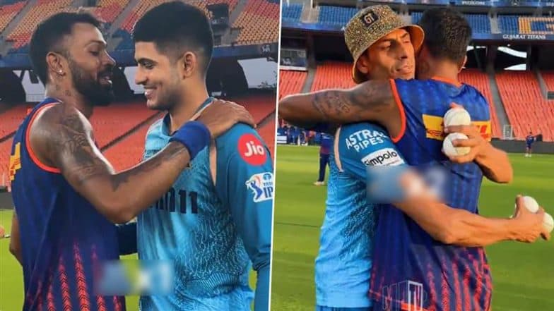 Mumbai Indians Captain Hardik Pandya Spotted Hugging Ex-Gujarat Titans Teammates Shubman Gill, Rashid Khan, and Others Ahead of GT vs MI IPL 2025 Match (Watch Video)