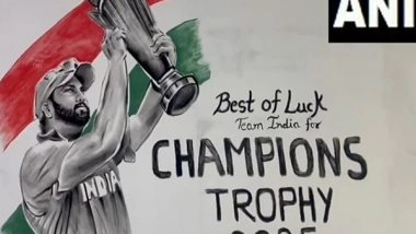 India News | UP Artist Creates Wall Painting of Rohit Sharma Lifting Trophy Ahead of Champions Trophy Final