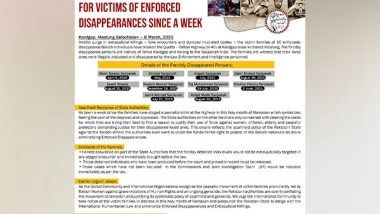 World News | Balochistan: Families of Forcibly Disappeared Victims Stage Protest on Quetta-Taftan Highway