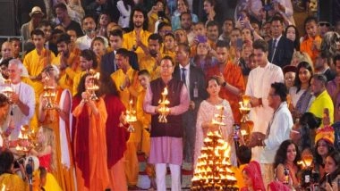 India News | Uttarakhand CM Dhami Attends Sandhya Ganga Aarti at Parmarth Niketan Ashram in Rishikesh