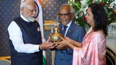World News | PM Modi Gifts Holy Sangam Water from Mahakumbh in a Brass, Copper Pot to Mauritius President