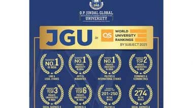 Business News | O.P. Jindal Global University Achieves Historic Milestone in QS Subject Rankings 2025