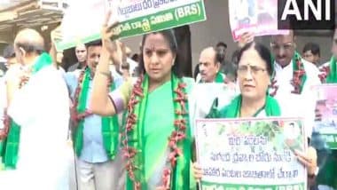 India News | BRS Protests for MSP for Chlies, K Kavitha Demands Rs 25,000 Per Quintal as MSP