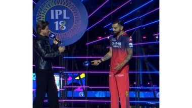 Entertainment News | Virat Kohli Shakes Leg to 'Jhoome Jo Pathaan' in IPL 2025 Opening Ceremony, SRK Calls Him 'GOAT'