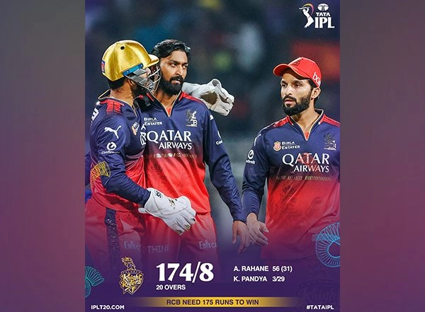 Sports News | Krunal Pandya's 3-fer Restricts KKR to 174/8 in 20 Overs in IPL 2025 Opener Against RCB