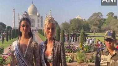 Entertainment News | Miss Universe Victoria Kjaer Theilvig, Rhea Singha Visits Taj Mahal, Poses for Fans