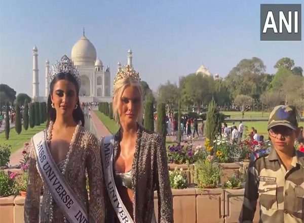 Entertainment News | Miss Universe Victoria Kjaer Theilvig, Rhea Singha Visits Taj Mahal, Poses for Fans
