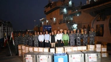 World News | India Hands over 50 Tons of Relief Material to Myanmar