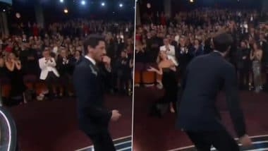 Adrien Brody Tosses Chewed Gum at GF Georgina Chapman Before Accepting Best Actor for ‘The Brutalist’ at Oscars 2025 (Watch Viral Video)