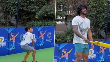 Hardik Pandya' Son Agastya Enjoys His Time Playing Cricket With Tilak Varma in Mumbai Indians Camp Ahead of IPL 2025, Impresses Indian Cricketer With His Sportsmanship Spirit (Watch Video)