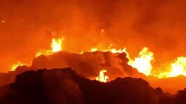 Valsad Fire: Massive Blaze Destroys Over 15 Scrap Warehouses in Gujarat’s Vapi Area (Watch Video)