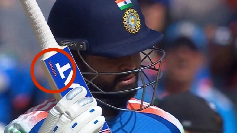 Shreyas Iyer Spotted Playing With 'Hitman' Sticker on His Bat During IND vs NZ ICC Champions Trophy 2025 Match, Pics Go Viral