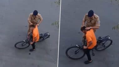 Gujarat: Cop Thrashes Boy Enjoying Bicycle Ride During PM Narendra Modi’s Convoy Drill in Surat, Removed From Duty After Video Goes Viral