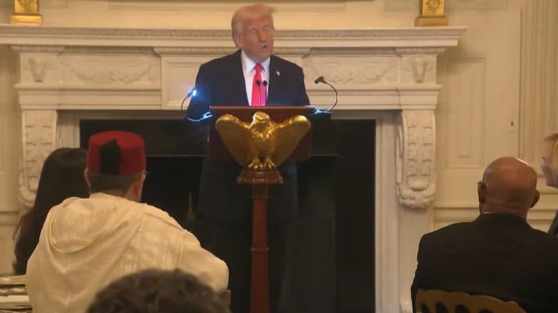 Donald Trump Wishes ‘Ramadan Mubarak’ As He Attends Iftar Dinner at White House, Thanks American Muslims for Support During US Elections 2024 (Watch Video)