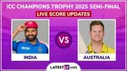 India vs Australia Live Score Updates of ICC Champions Trophy 2025 Semi-Final: Australia Opt to Bat, Make Two Changes, India Retain Same Team; See Playing XIs of Both Teams