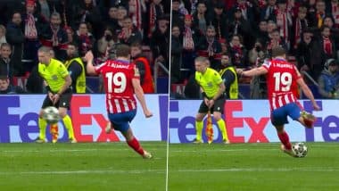 Julian Alvarez Penalty Video: Watch Argentina Forward's Spot-Kick Which Got Ruled Out Due to Double Touch During Atletico Madrid vs Real Madrid UEFA Champions League 2024-25 Match