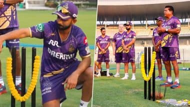 KKR Captain Ajinkya Rahane, Players and Support Staff Perform Special 'Puja' Ceremony at Eden Gardens Ahead of IPL 2025 (See Pics and Video)