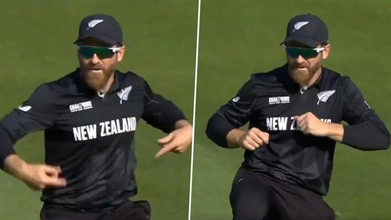Kane Williamson Makes Hilarious Gestures After Stopping Hardik Pandya's Cracking Shot During IND vs NZ ICC Champions Trophy 2025 Match (Watch Video)