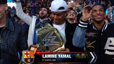 Lamine Yamal Attends WWE SmackDown 2025 in Barcelona, Spain Football Sensation Meets Undisputed Champion Cody Rhodes and Others (See Pics and Videos)