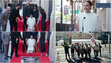 Gal Gadot Receives Her Star at Hollywood’s Walk of Fame in Presence of Vin Diesel; Event Protested by Pro-Palestinian Activists (Watch Videos)