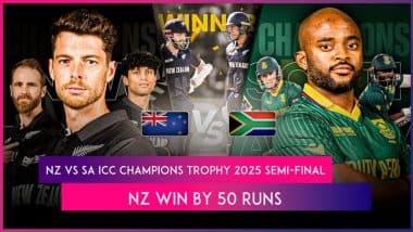 NZ vs SA ICC Champions Trophy 2025 Semi-Final Stat Highlights: Rachin Ravindra, Kane Williamson and Mitchell Santner’s Combined Efforts Power New Zealand to Victory