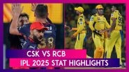CSK vs RCB&nbsp;IPL 2025 Stat Highlights:&nbsp;Royal Challengers Bengaluru Defeat Chennai Super Kings in Chennai After 17 Years
