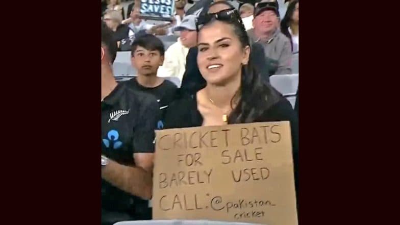 Spectator Takes Dig at Pakistan Cricket Team With Placard Reading ‘Cricket Bats for Sale Barely Used..’ During NZ vs PAK T20I Series 2025 (See Pic)