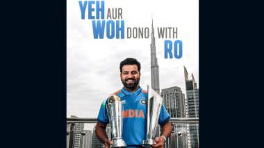 'Ye Aur Woh Dono With Ro' Star Sports' Poster of Rohit Sharma Holding T20 World Cup 2024 and ICC Champions Trophy 2025 Titles in Dubai Goes Viral (See Pic)