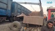 UP Train Accident: Rail Traffic Hit as Container Truck Collides With Goods Train in Amethi; 1 Injured (Watch Video)