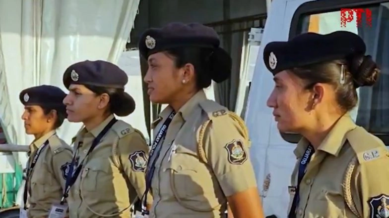 International Women's Day 2025: Women Police Personnel Take Charge of Security at PM Narendra Modi's ‘Lakhpati Didi' Event in Navsari