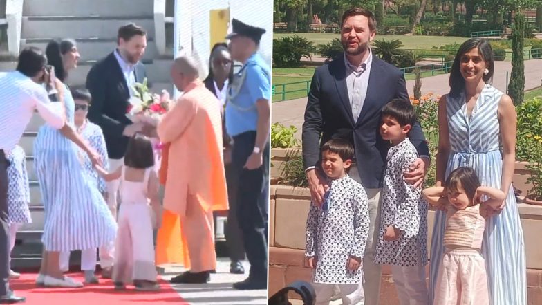 JD Vance in India: US Vice President Receives Warm Welcome by UP CM Yogi Adityanath in Agra, Visits Taj Mahal With Family (See Pics and Video)