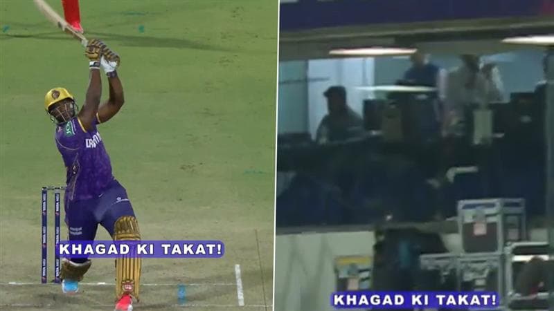 Andre Russell Six Video: Watch Kolkata Knight Riders All-Rounder Hit Monstrous Six Pointed Straight To Press Box Of Arun Jaitley Stadium During DC vs KKR IPL 2025 Match