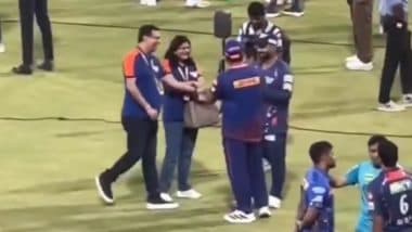 Captain Rishabh Pant, Rohit Sharma Spotted Chitchatting With Lucknow Super Giants Owner Sanjiv Goenka After LSG’s Narrow Win Over MI in IPL 2025 (Watch Video)