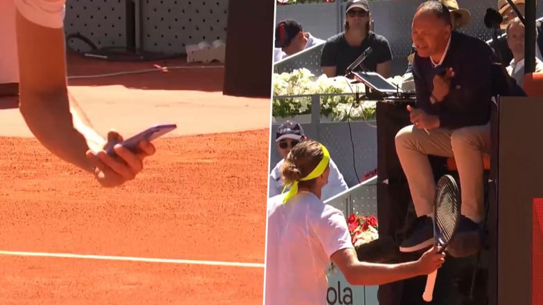 Alexander Zverev Gets Warning From Umpire for Taking Photo of Ball Mark at Madrid Open 2025 (Watch Video)