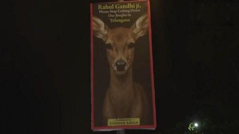 &lsquo;Rahul Gandhi Ji Please Stop Cutting Down Our Jungles in Telangana&rsquo;: BJP Leader Tajinder Bagga Puts Up Hoardings in Delhi (Watch Video)