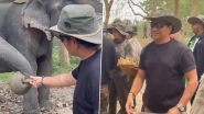 &lsquo;Master Blaster&rsquo; Sachin Tendulkar Enjoys His Time at Kaziranga National Park; Feeds Elephants, Enjoys Jeep Safari (Watch Video)