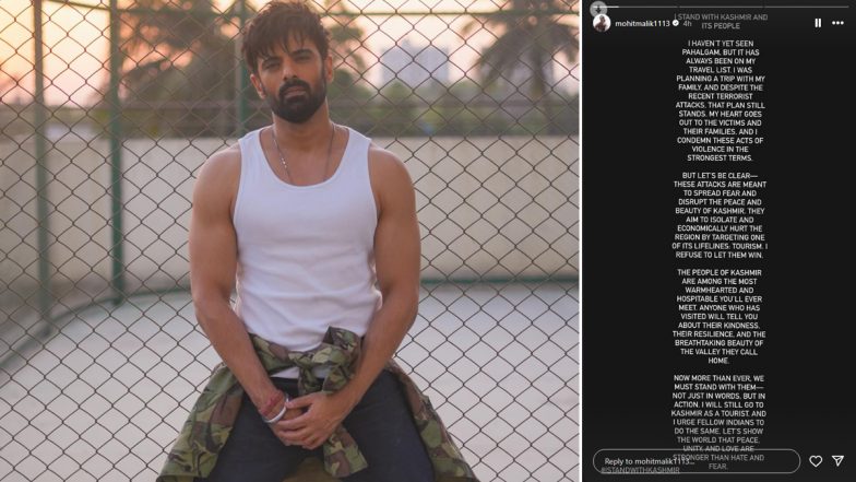 &lsquo;Will Still Go to Kashmir as a Tourist&rsquo;: Mohit Malik Extends Support for Local People of J&amp;K, Condemns Pahalgam Terror Attack in &lsquo;Strongest Terms&rsquo;