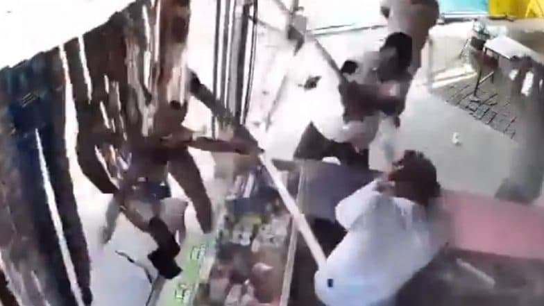 Lakhimpur Kheri: 4 Men Brutally Thrash Shop Owner With Sticks Over Land Dispute in UP, Disturbing CCTV Video Surfaces