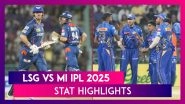 LSG vs MI 2025 Stat Highlights: Digvesh Rathi Leads Stellar Bowling Effort As Lucknow Super Giants Return to Winning Ways