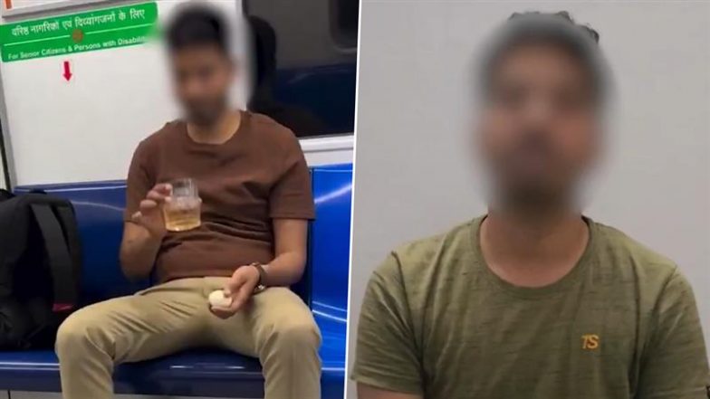 Eggs and ‘Alcohol’ for Breakfast in Delhi Metro as Part of Viral Video Gets Young Man Arrested by Delhi Police (Watch)