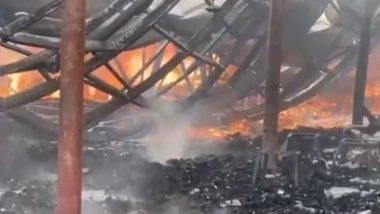 Rajasthan Fire: Massive Blaze Erupts at Furniture Showroom on Jaipur-Ajmer Highway, No Casualties Reported; Video Shows Extent of Damage